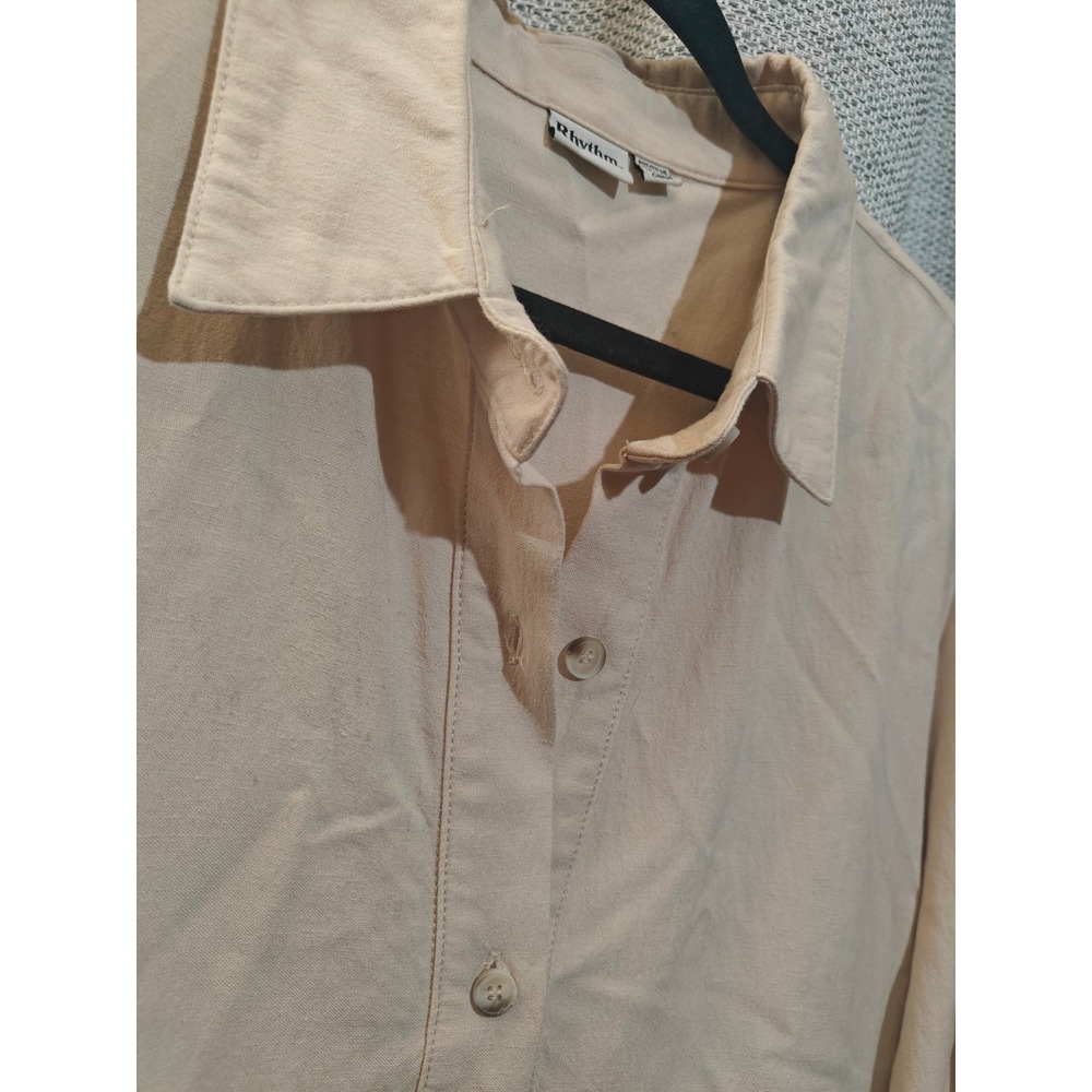 Rhythm Paradise Tiered Mini Dress Sand Beige Ramie Rayon Shirt Dress XL - Picture 3 of 6